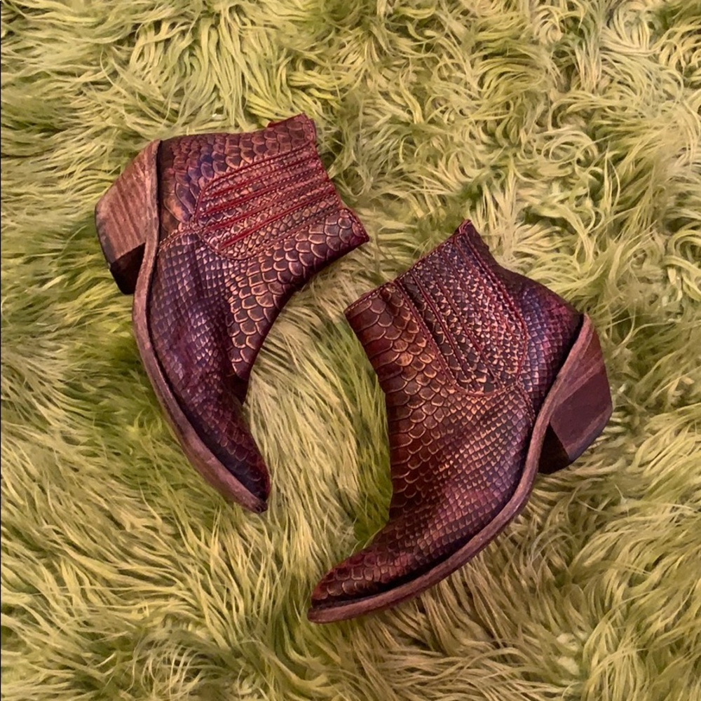 Red Leather / Snakeskin Embossed Western Boots
